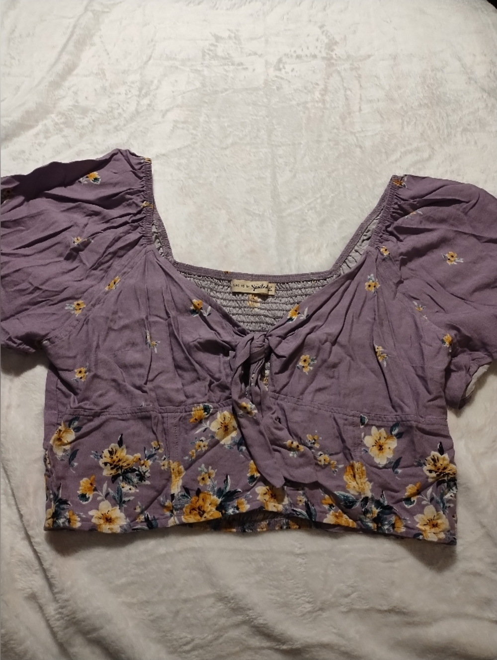 Live To Be Spoiled Lilac Tie-Front Floral Crop Top